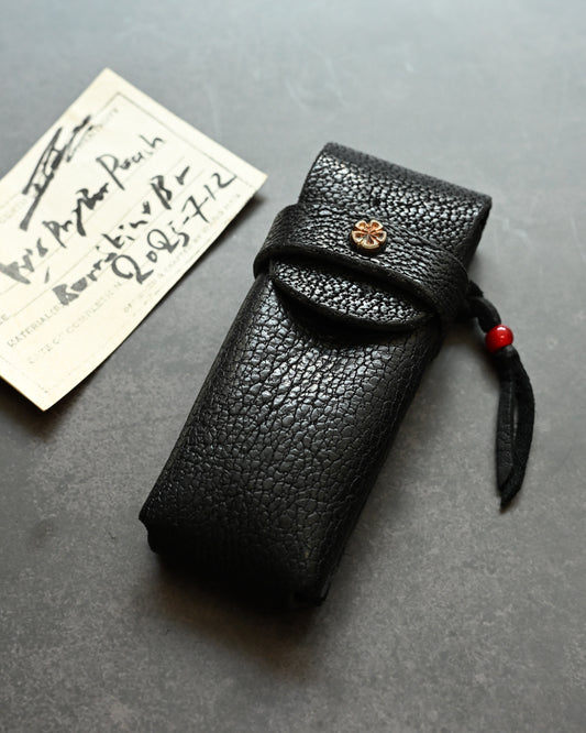 Wtopia Handmade Knife/Tool/Flashlight Pouch|Japanese Bear Leather with Bronze Cherry Blossom Inlay|Includes Pendant & Hand-Signed Birth Card