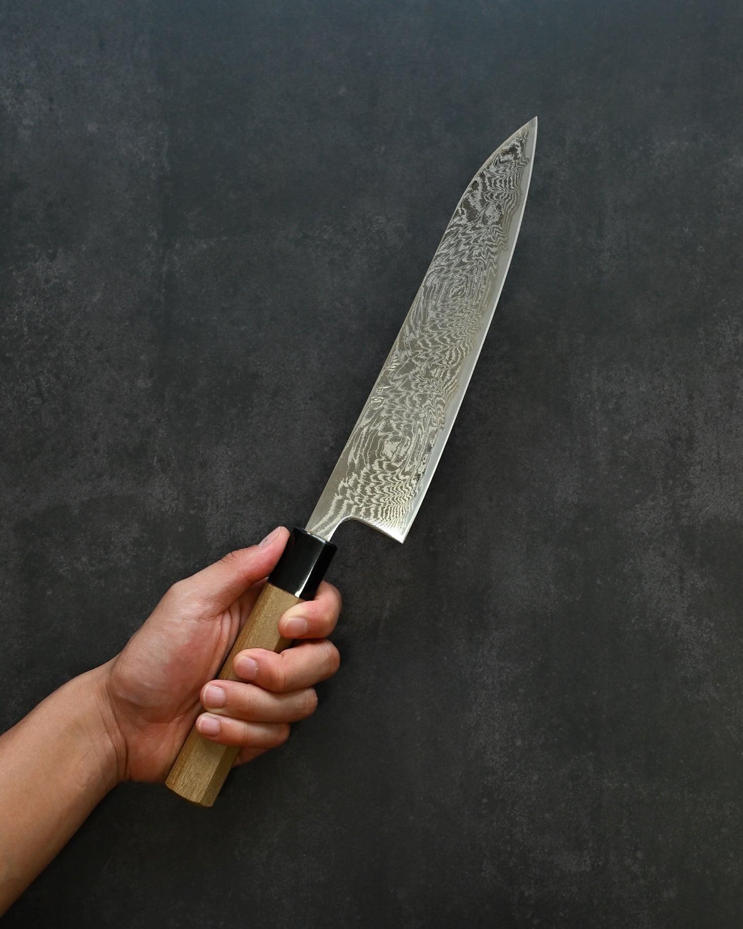 Kanetaka VG10 Damascus Gyuto Knife 210mm | Mirror-Finish Handcrafted Japanese Chef’s Knife with Octagonal Wood Handle
