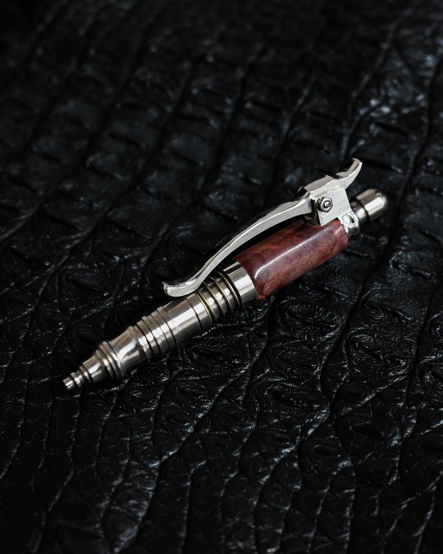 Nakayama Hidetoshi Handmade Twist Tactical Pen – Stainless Steel × Burlwood