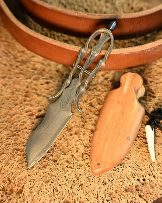 Nakayama Hideotoshi Handmade Fixed Blade – Damascus Steel x Vintage Wooden Sheath