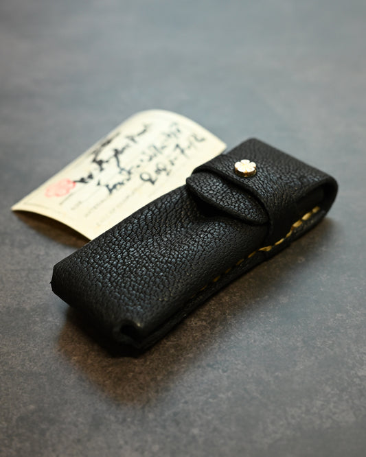 Wtopia Handmade Knife/Tool/Flashlight Pouch|Japanese Bear Leather with 925 Silver Ginkgo Inlay|Hand-Signed Birth Card|One of a Kind