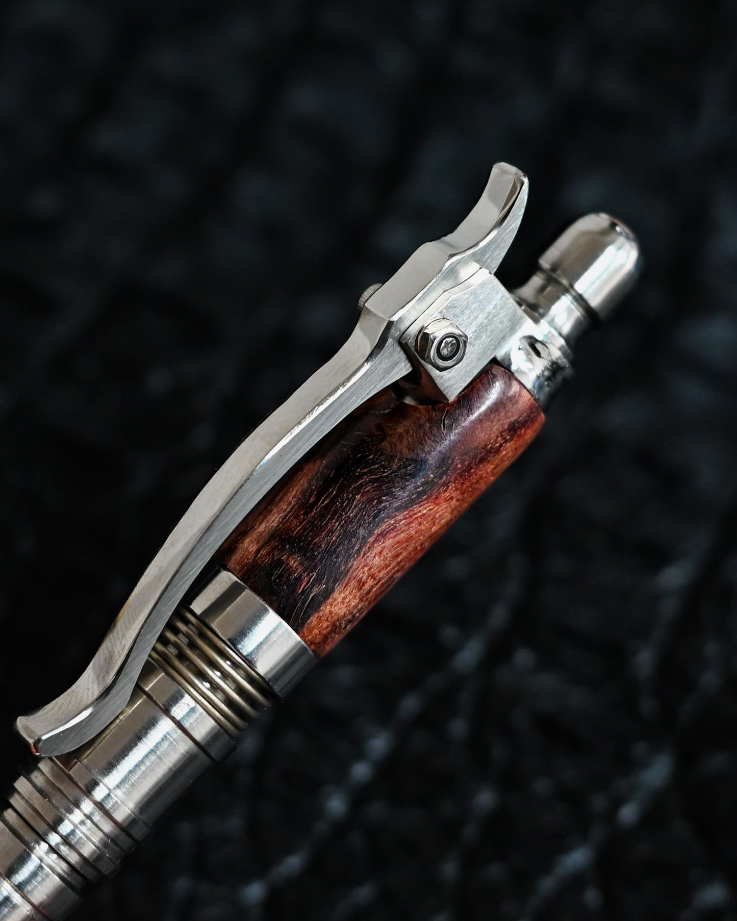 Nakayama Hidetoshi Handmade Tactical Pen Set – Stainless Steel × Burlwood (Modular Long & Short Config)