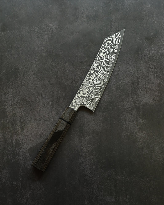 Saruku Homura-Un Santoku 165mm “Sumi”|Japanese Kitchen Knife SPG2 Damascus