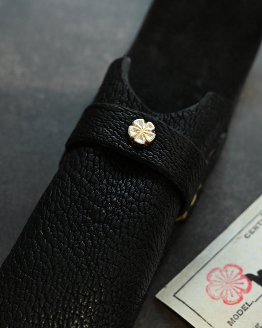 Wtopia Handmade Knife/Tool/Flashlight Pouch|Japanese Bear Leather with 925 Silver Ginkgo Inlay|Hand-Signed Birth Card|One of a Kind