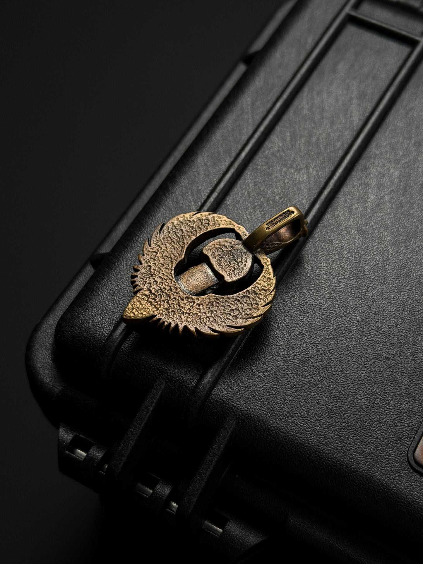 Steel Flame Guardian Wing Dark Skull Pendant — Bronze Body | Symbol of Protection & Strength | Vintage-Toned EDC Totem