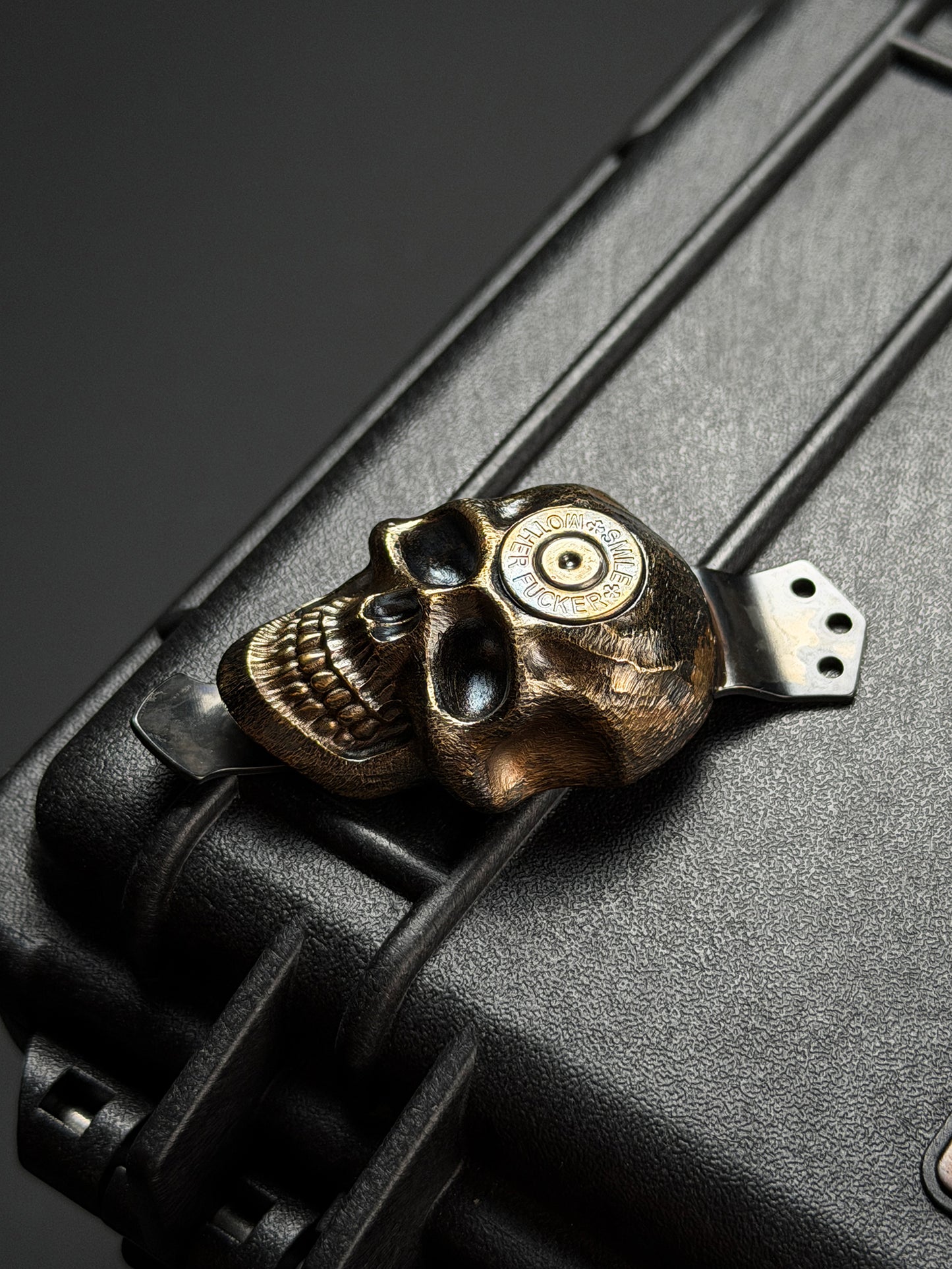 Steel Flame レア XXXL ダークスカル ブロンズ SMFインレイ 3ホールポケットクリップ