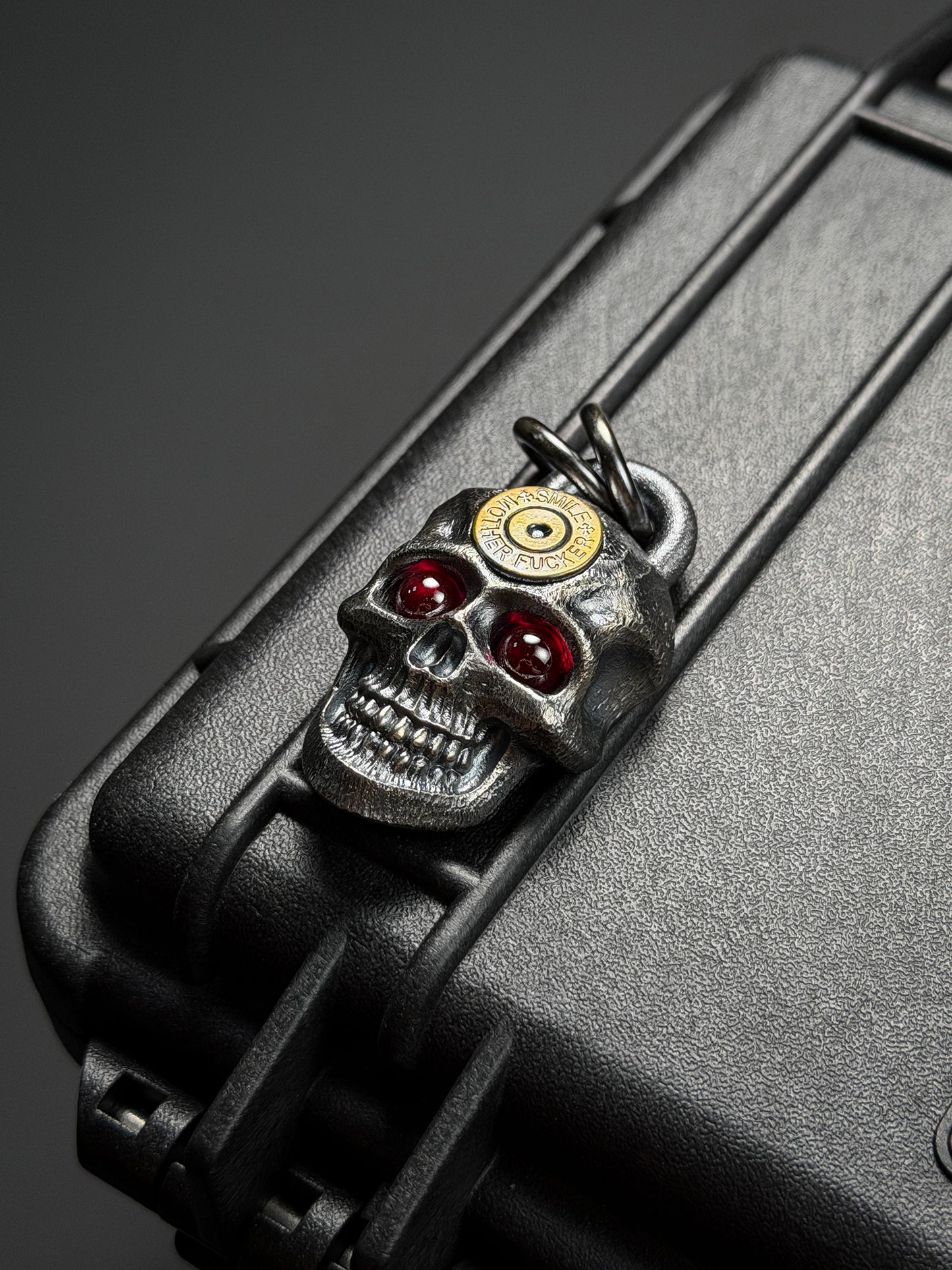 Steel Flame XXXL Dark Skull 925 Silver Pendant with Bronze SMF & Red Eyes