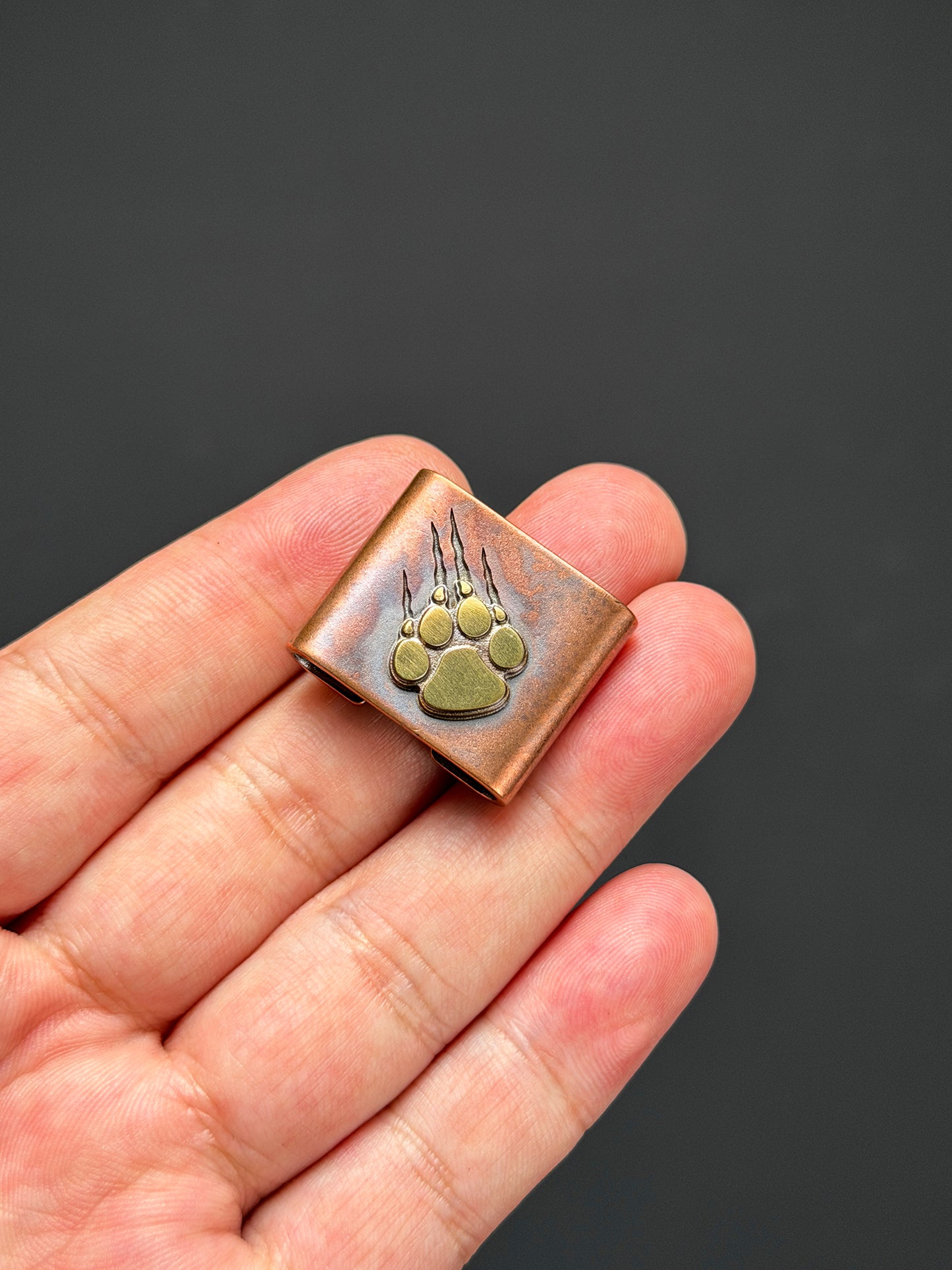 Steel Flame CCKS Show Exclusive Copper MOLLE Clip with Copper Claw Mark Engraving and Bronze Claw Inlay