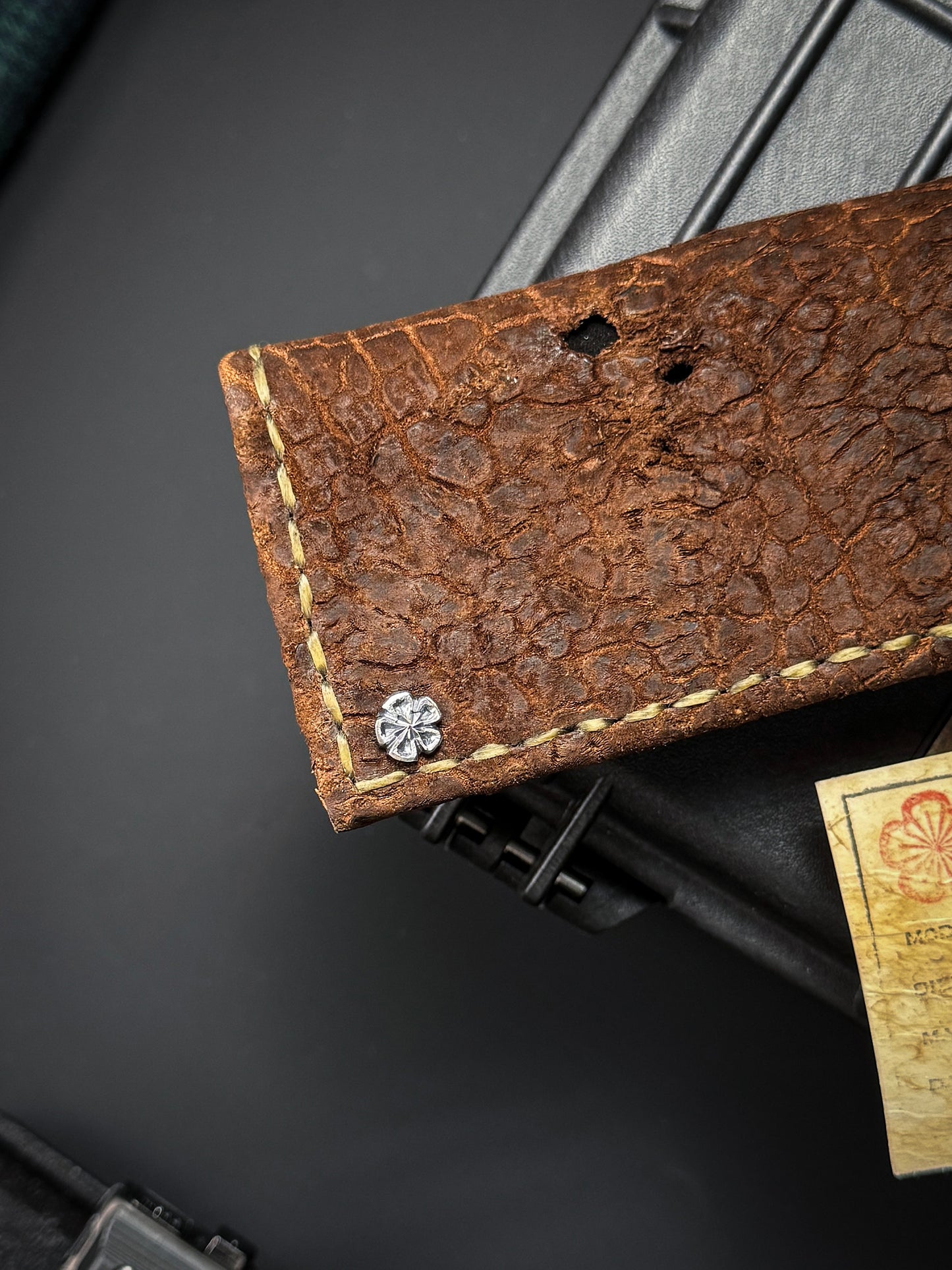 Wtopia Handmade Japanese Horsehide Knife Pouch|One-Off with Silver Ginkgo Snap