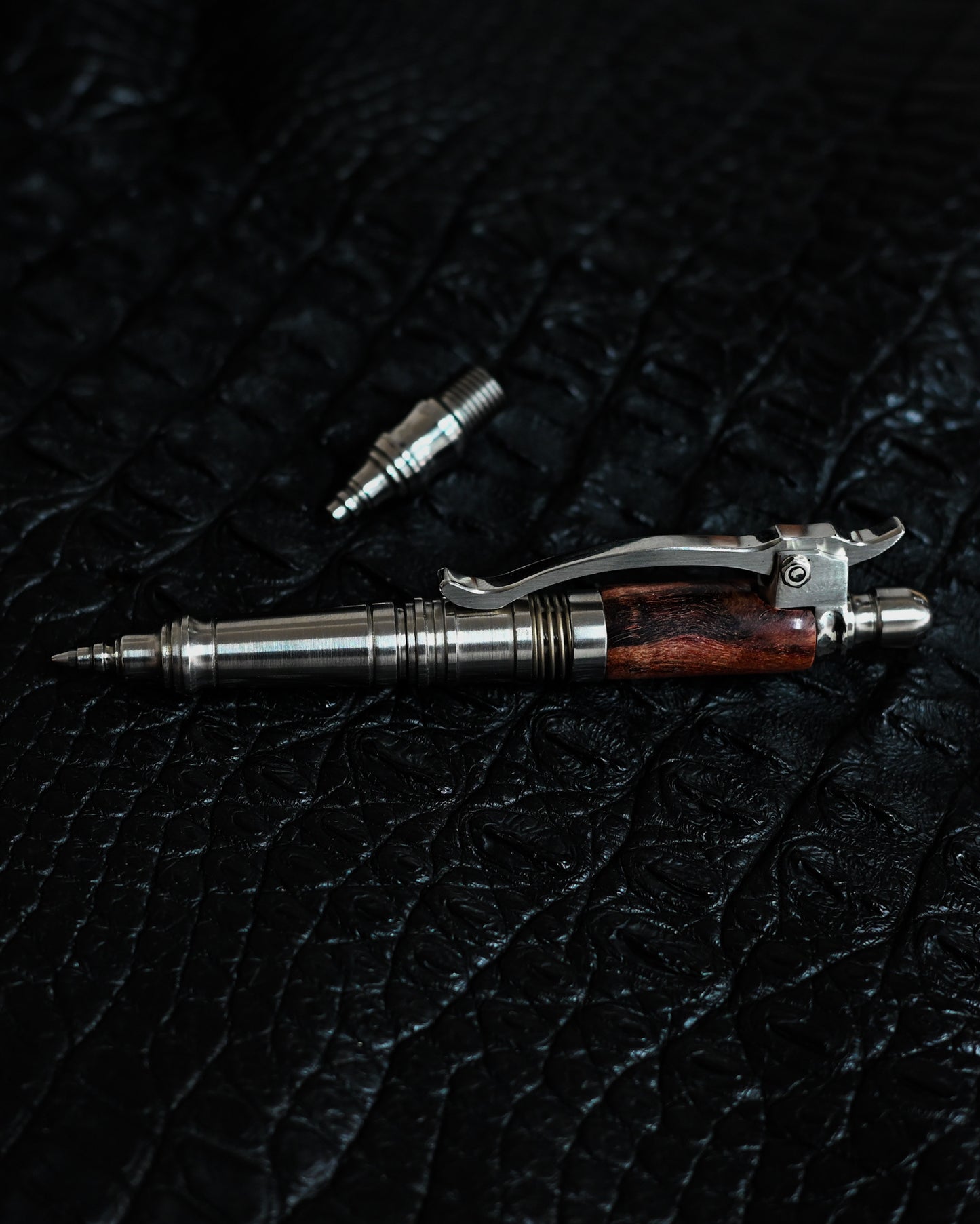 Nakayama Hidetoshi Handmade Tactical Pen Set – Stainless Steel × Burlwood (Modular Long & Short Config)