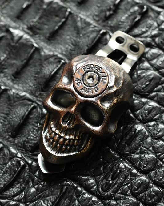 Steel Flame Skull Two-Hole Pocket Clip – Bronze / XXXXL / Federal .45 Auto Inlay / Limited Edition
