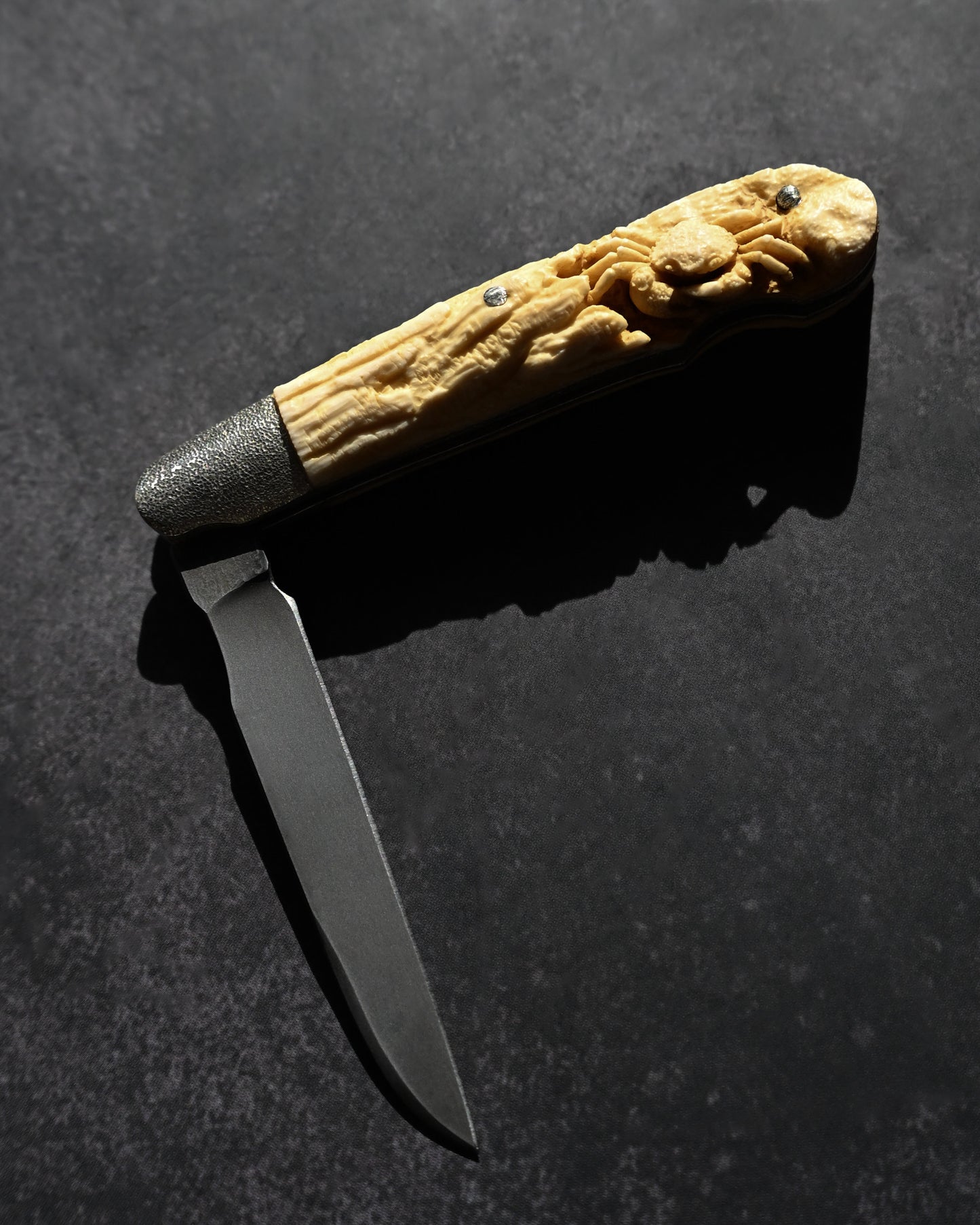 Hidetoshi Nakayama Kyoto Show Edition Handmade EDC Folding Knife Hand-Carved Antler Handle with Crab Motif