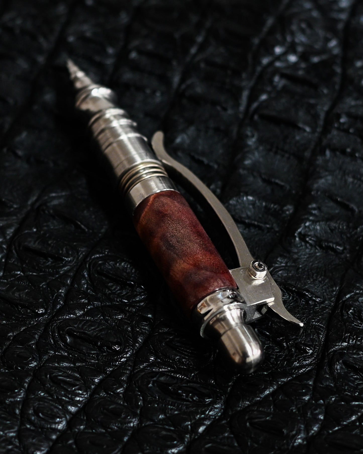 Nakayama Hidetoshi Handmade Twist Tactical Pen – Stainless Steel × Burlwood