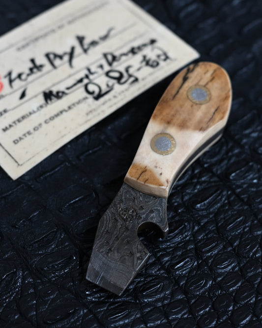 Handmade EDC Pry Bar with Bottle Opener – Damascus Steel × Mammoth Handle