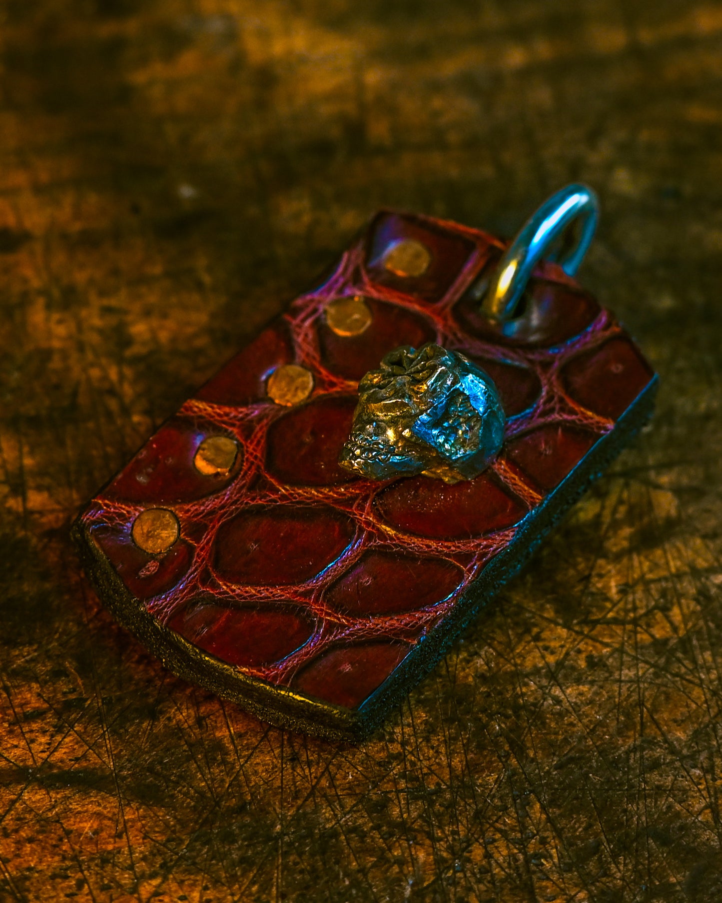 Made in Japan - Wtopia Works Handmade 925 Silver, Alligator & Bear Leather Pendant, Dog Tag Style