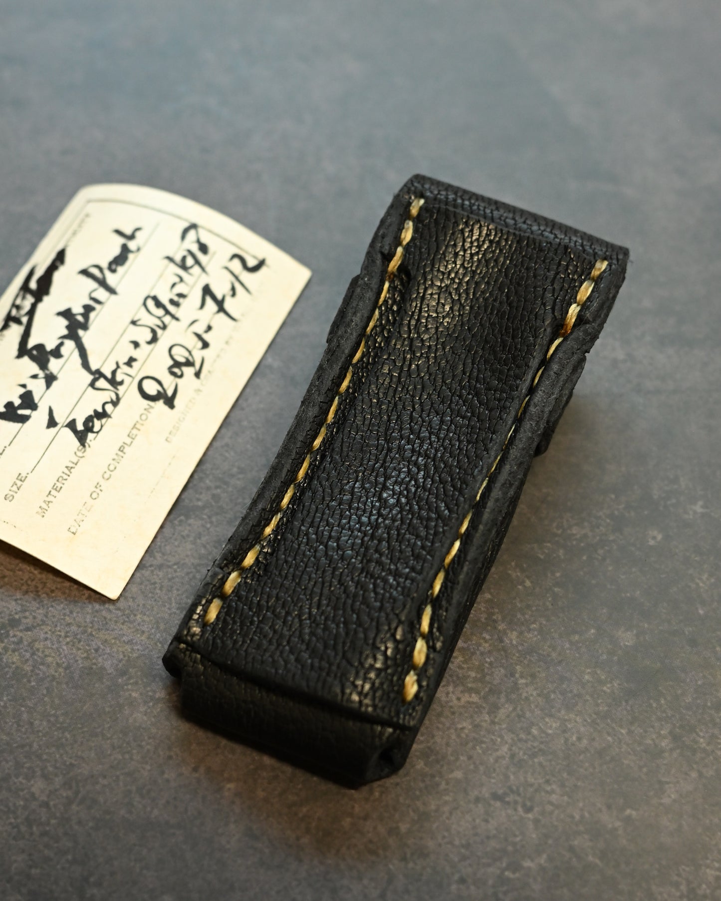 Wtopia Handmade Knife/Tool/Flashlight Pouch|Japanese Bear Leather with 925 Silver Ginkgo Inlay|Hand-Signed Birth Card|One of a Kind