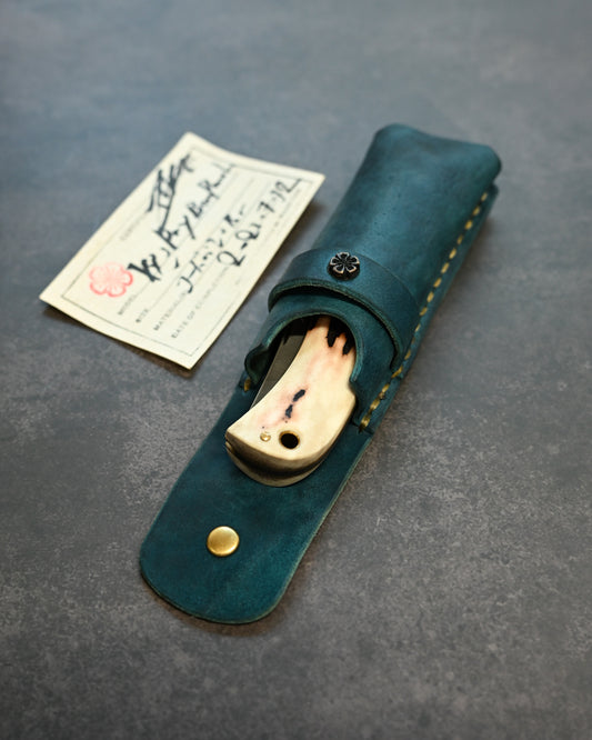 Wtopia Handmade Knife/Tool/Flashlight Pouch – Japanese Shell Cordovan with Bronze Cherry Blossom Inlay