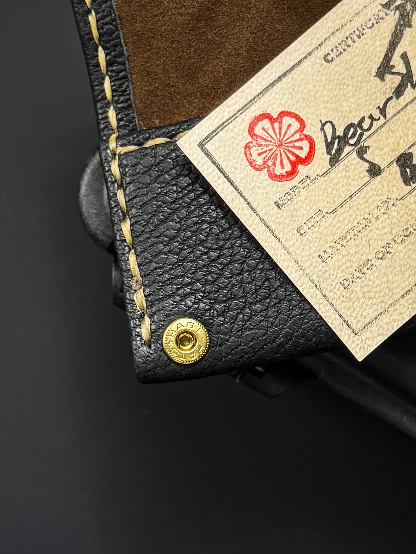 Wtopia Handmade Knife Pouch – Aomori Black Bear Leather|One-Off Japanese Made with Twin Brass Ginkgo Snaps