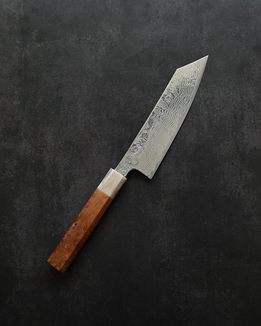 Saruku Homura-Un Knife 165mm Japanese Kitchen Knife SPG2 Damascus  Burl Wood Handle  Buffalo Horn Ferrule