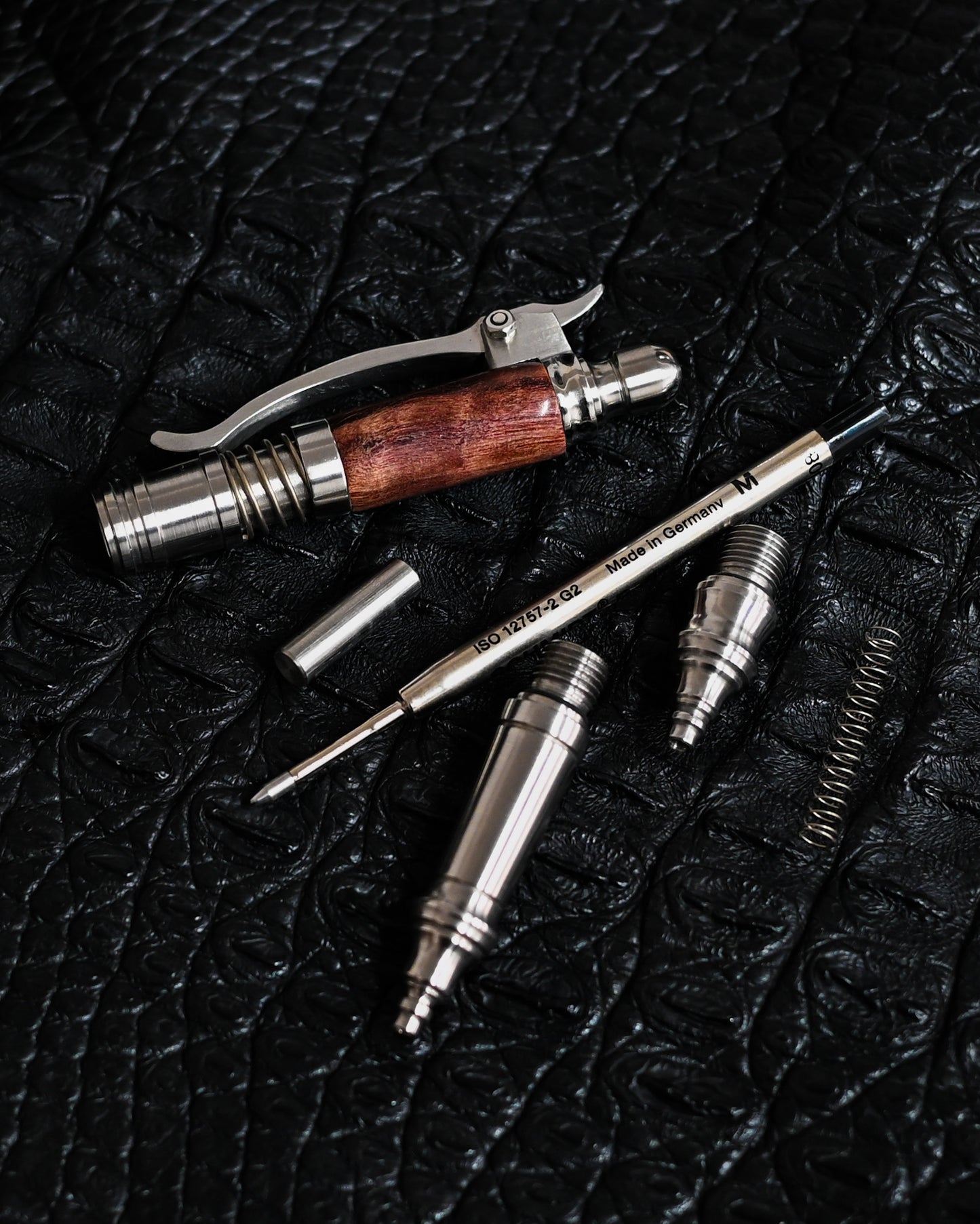 Nakayama Hidetoshi Handmade Tactical Pen Set – Stainless Steel × Burlwood (Modular Long & Short Config)