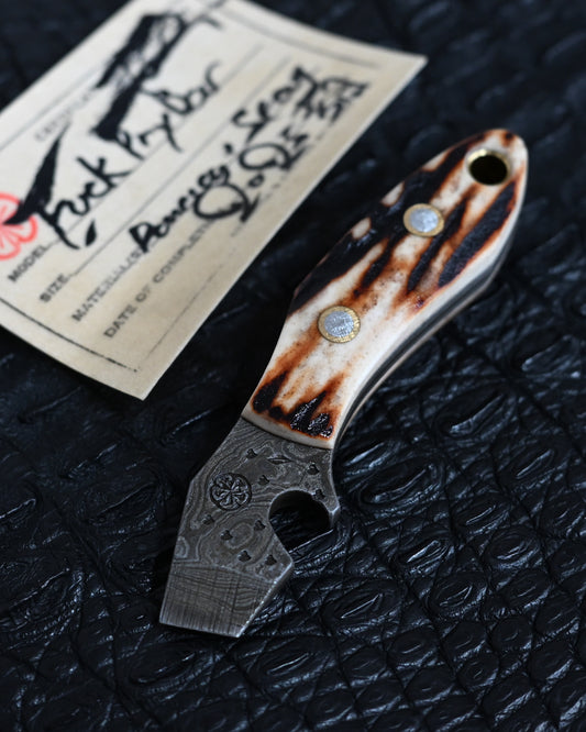 Wtopia EDC Pry Bar Bottle Opener – Damascus Steel × Deer Antler – June 2025 One-Off