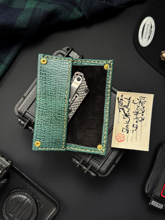 Wtopia Handmade Sharkskin Knife Pouch|One-Off Japanese Made with Skull & Apricot Blossom Snap