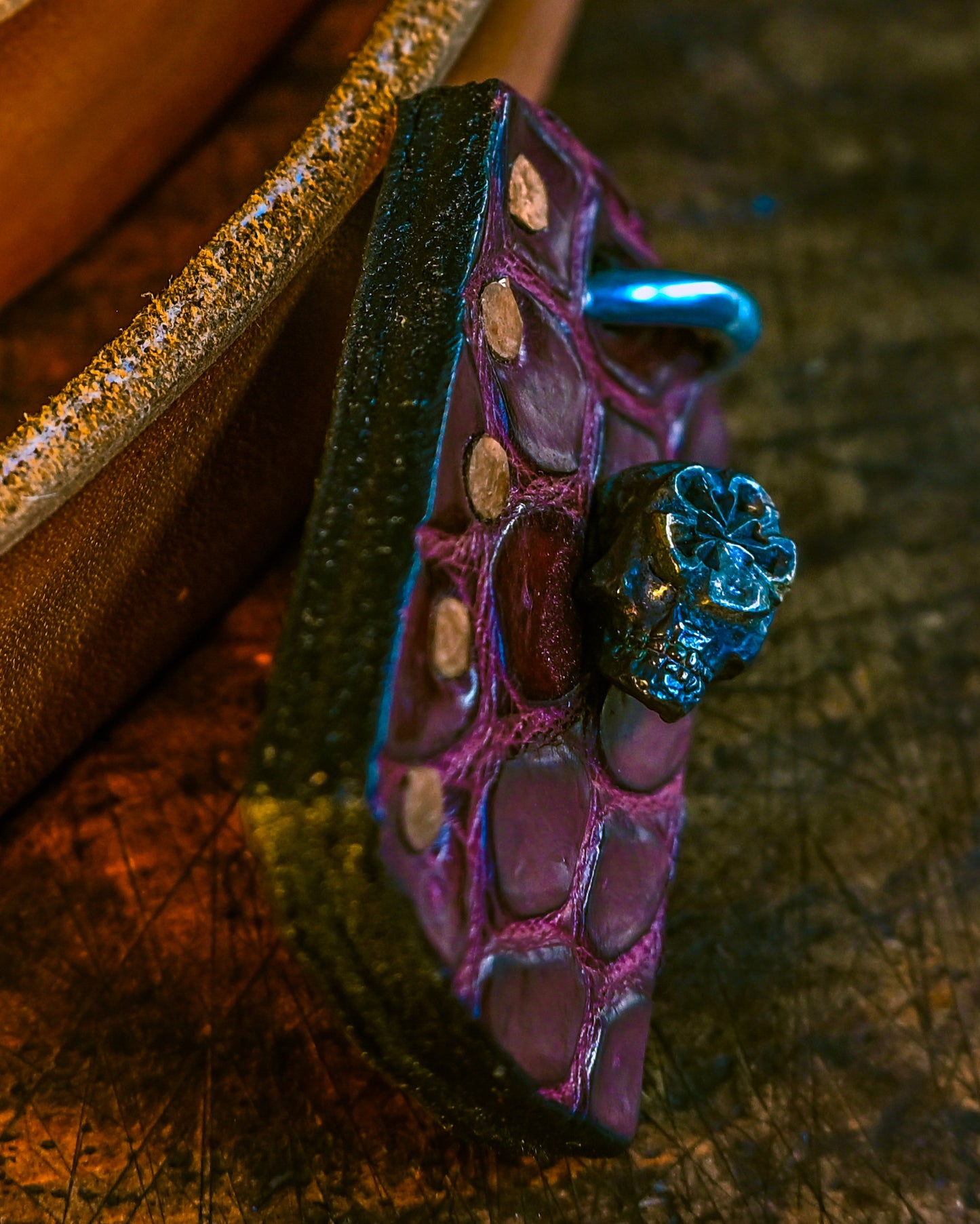 Made in Japan - Wtopia Works Handmade 925 Silver, Alligator & Bear Leather Pendant, Dog Tag Style