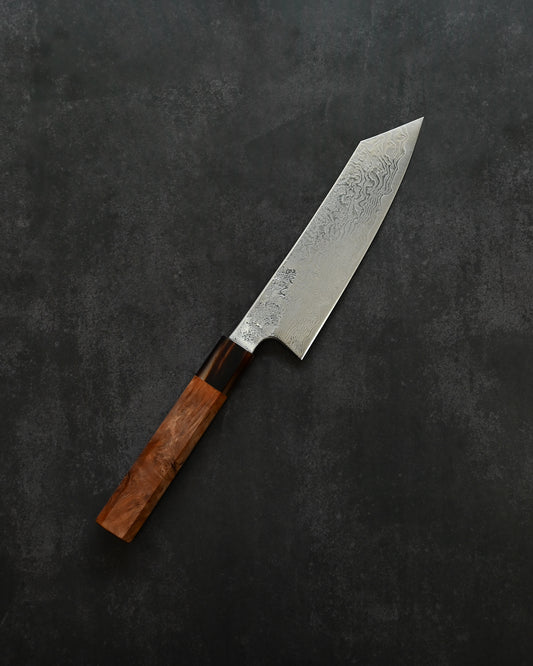 Saruku Homura-Un Knife 165mm Japanese Kitchen Knife SPG2 Damascus  Burl Wood Handle  Buffalo Horn Ferrule