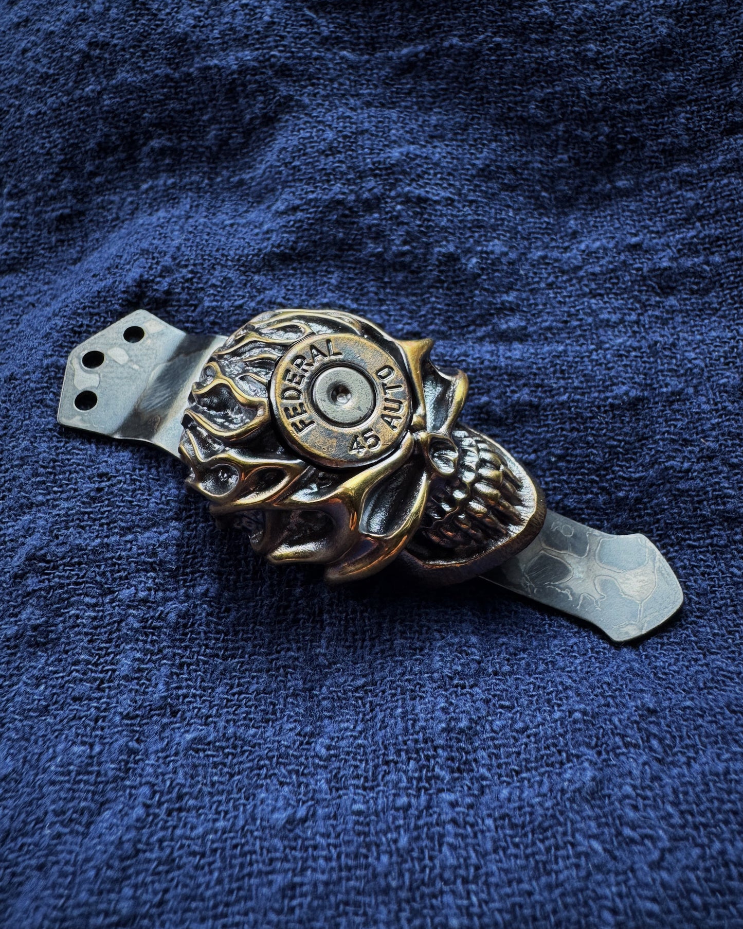 Steel Flame Bronze Reaper Skull 3-Hole Dragontail Clip