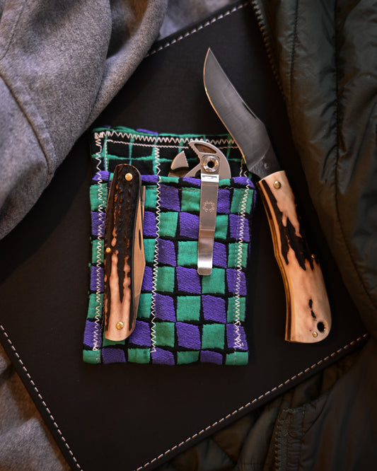 Etsurin Design | Handmade EDC Hank-Style Gear Pouch – Vintage Checkered Colorway