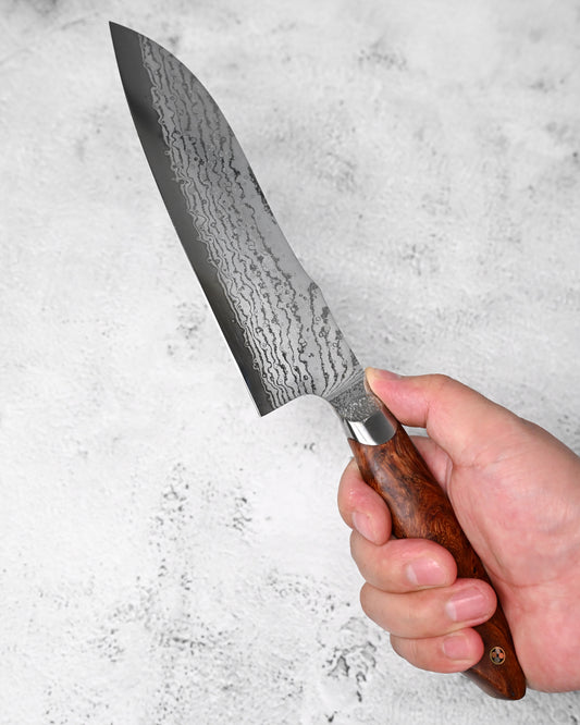 Japan Made Hiroshi Saito Handmade SG2 Damascus Chef Knife|Karin Wood Handle|Hand-Polished Blade