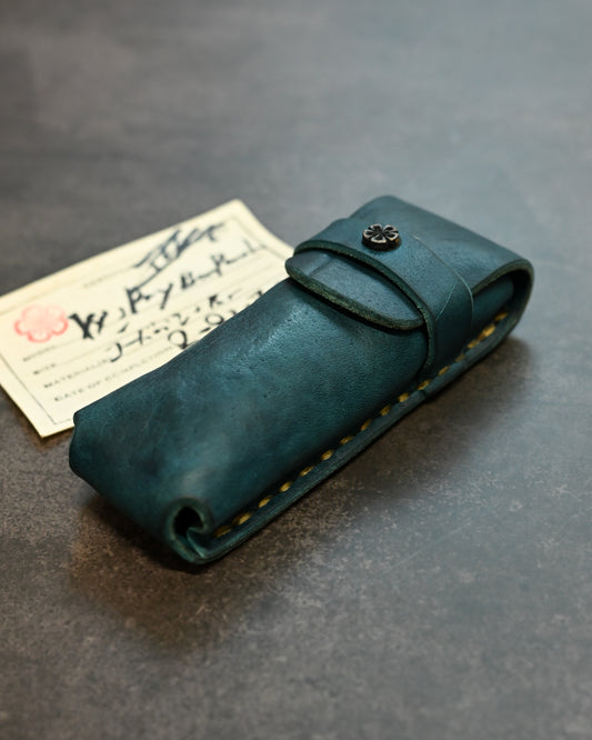 Wtopia Handmade Knife/Tool/Flashlight Pouch – Japanese Shell Cordovan with Bronze Cherry Blossom Inlay