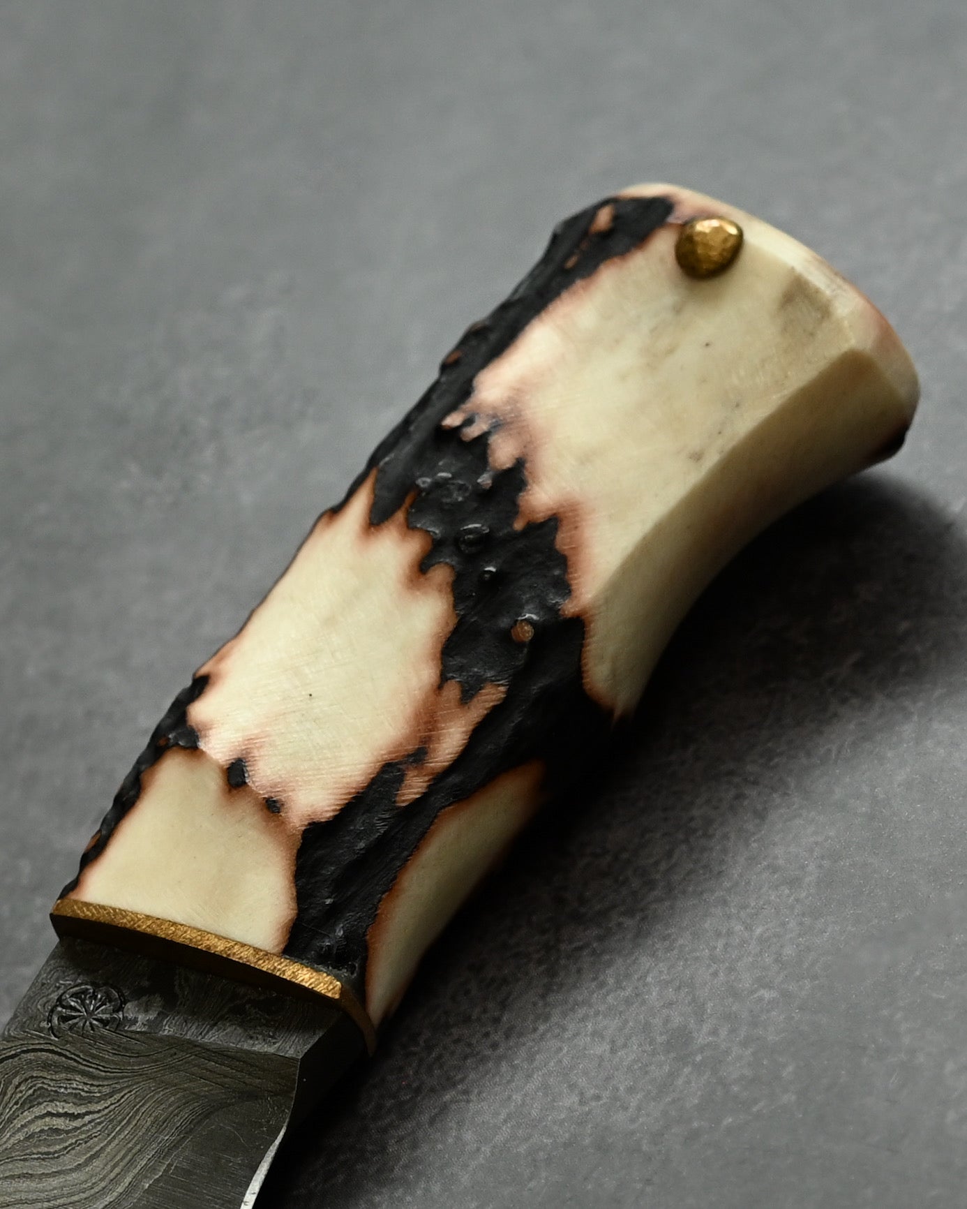 Wtopia Petty Camp – Handmade Japanese Damascus Knife with Antler Handle & Leather Sheath