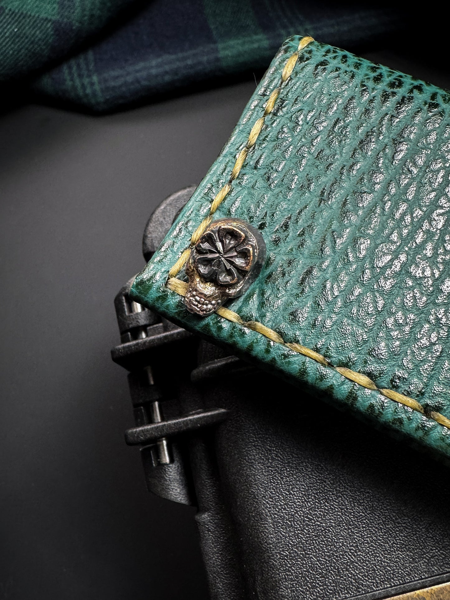 Wtopia Handmade Sharkskin Knife Pouch|One-Off Japanese Made with Skull & Apricot Blossom Snap