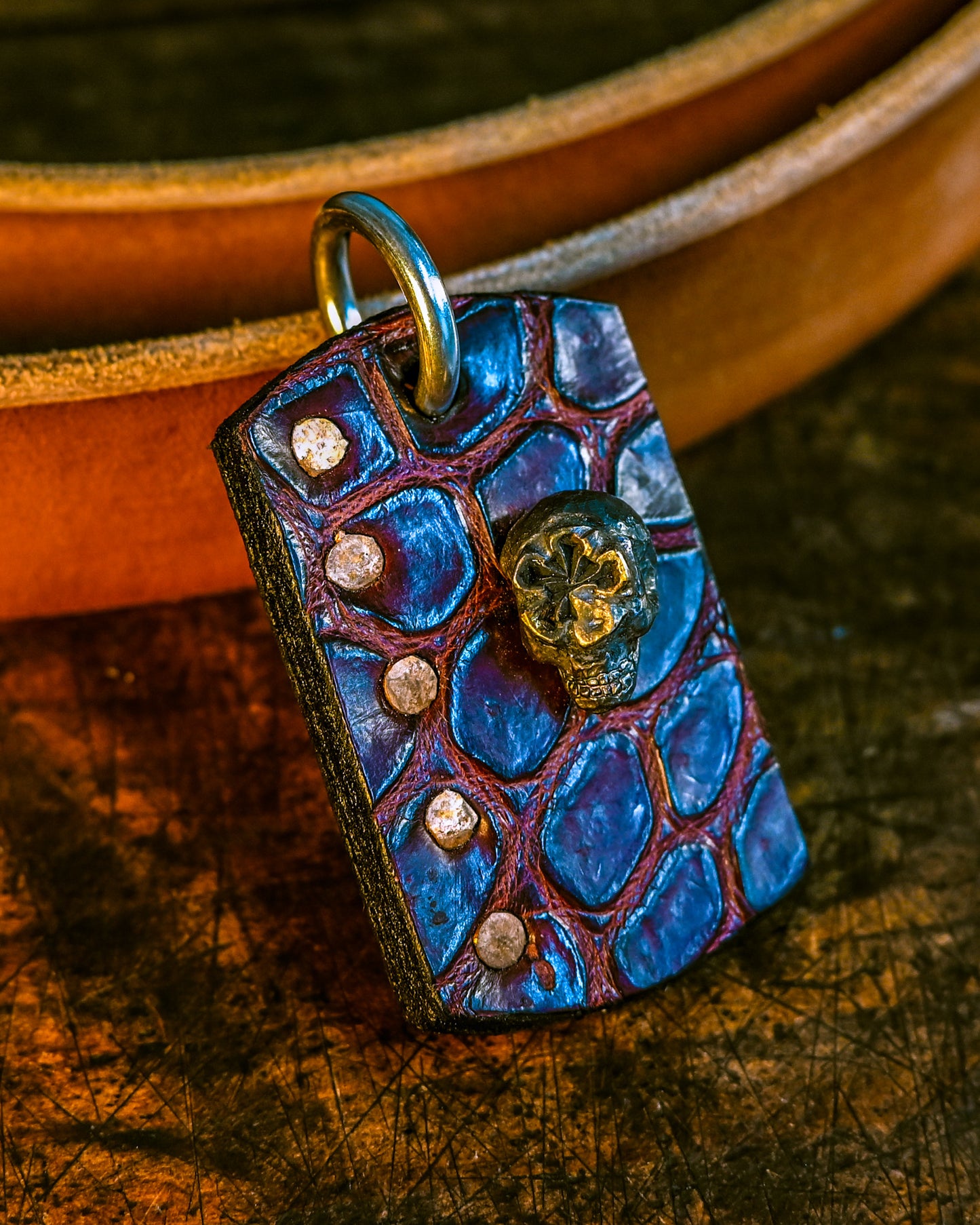 Made in Japan - Wtopia Works Handmade 925 Silver, Alligator & Bear Leather Pendant, Dog Tag Style