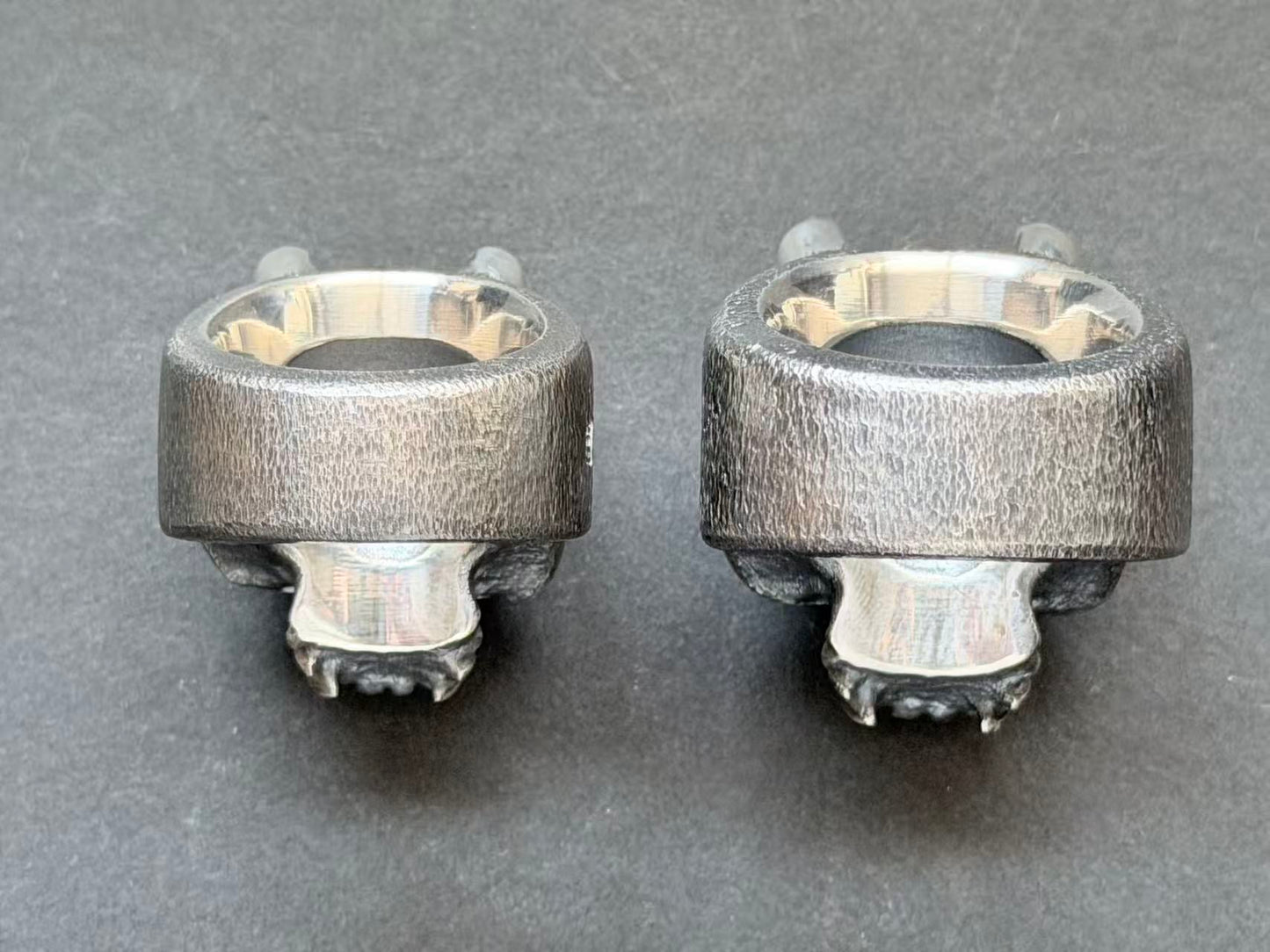 Steel Flame Vigilant Oni Hard Warrior Silver Ring with Red Eyes