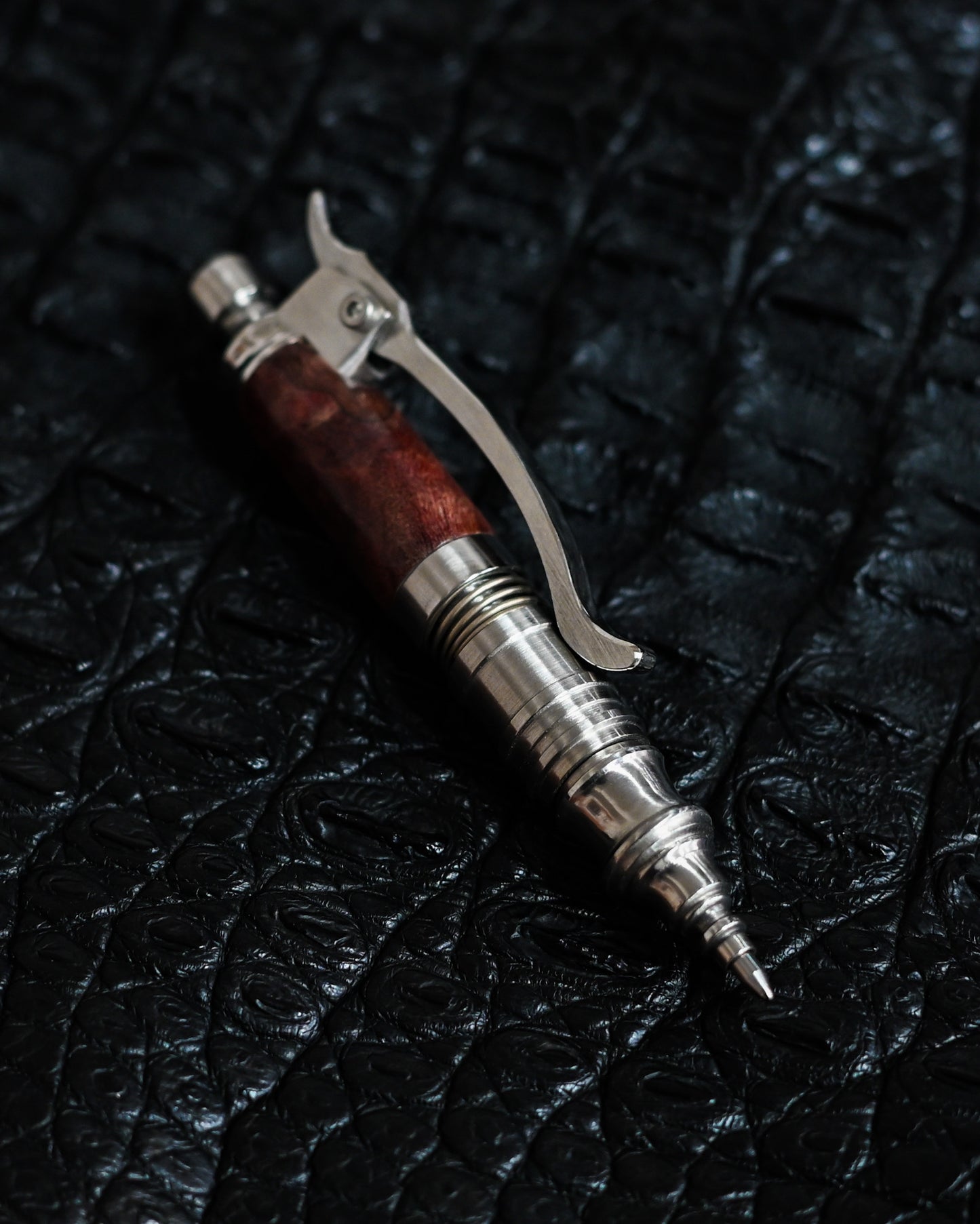 Nakayama Hidetoshi Handmade Twist Tactical Pen – Stainless Steel × Burlwood