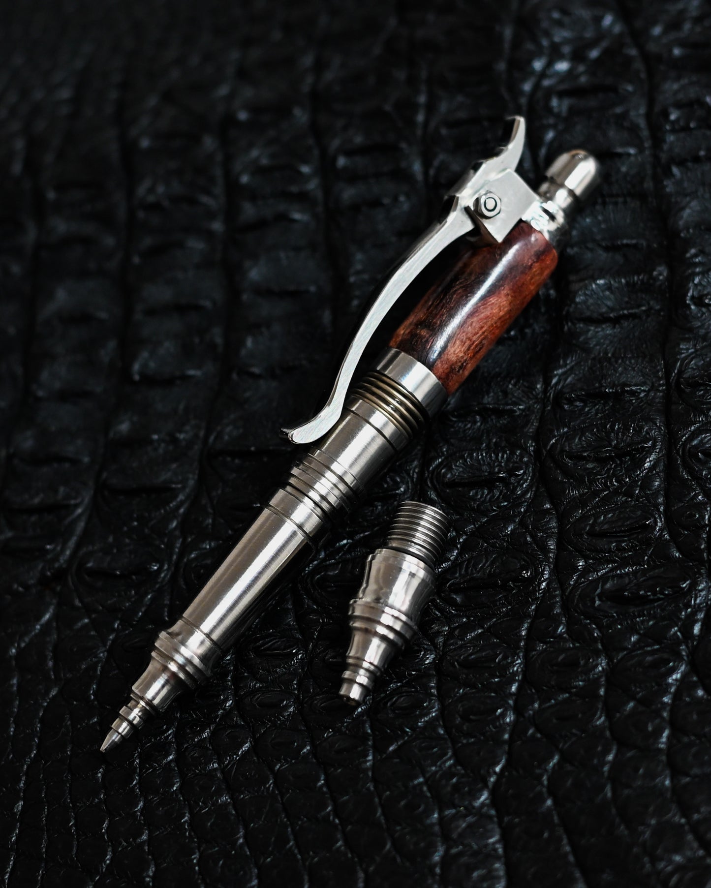 Nakayama Hidetoshi Handmade Tactical Pen Set – Stainless Steel × Burlwood (Modular Long & Short Config)