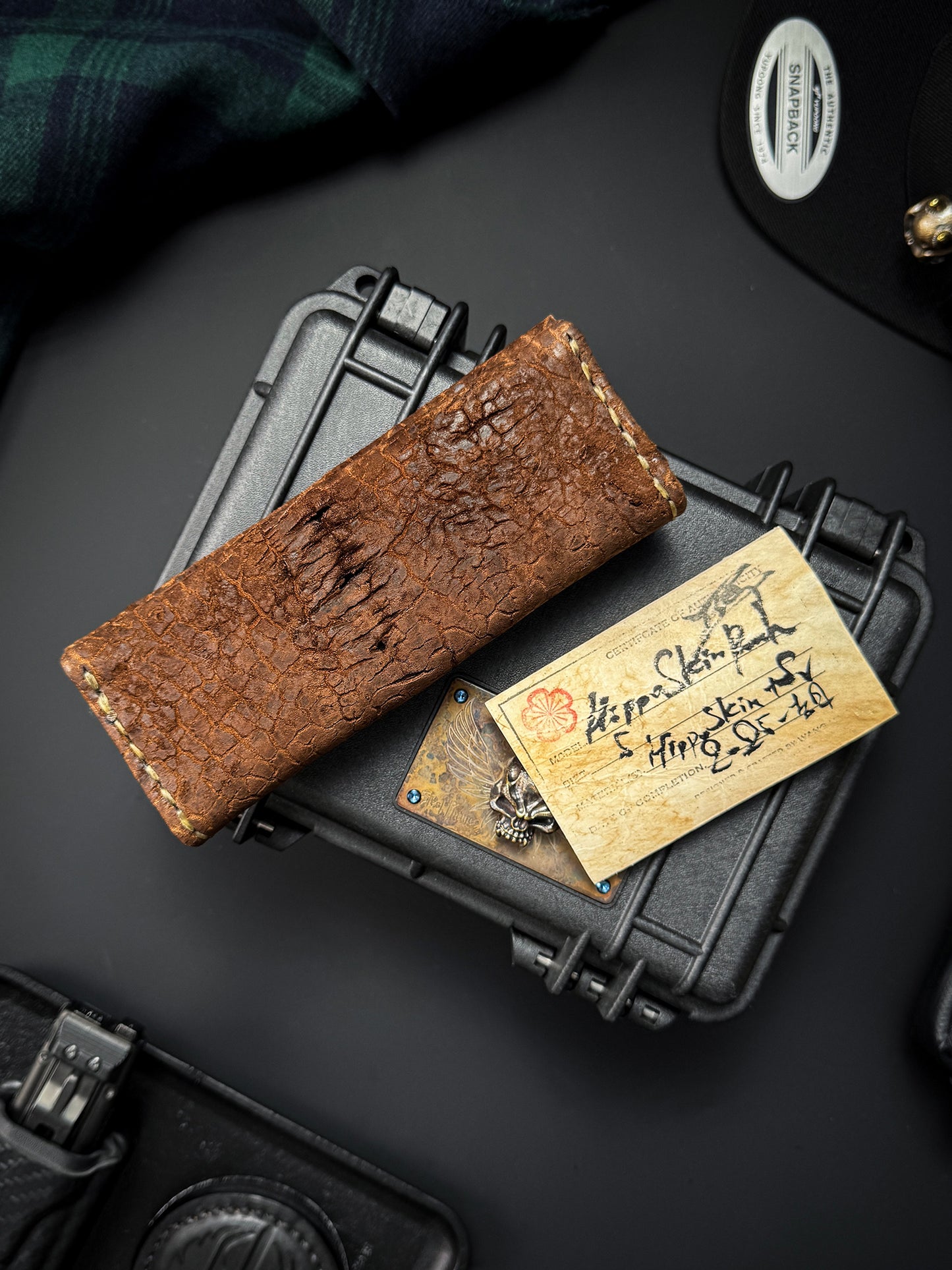 Wtopia Handmade Japanese Horsehide Knife Pouch|One-Off with Silver Ginkgo Snap