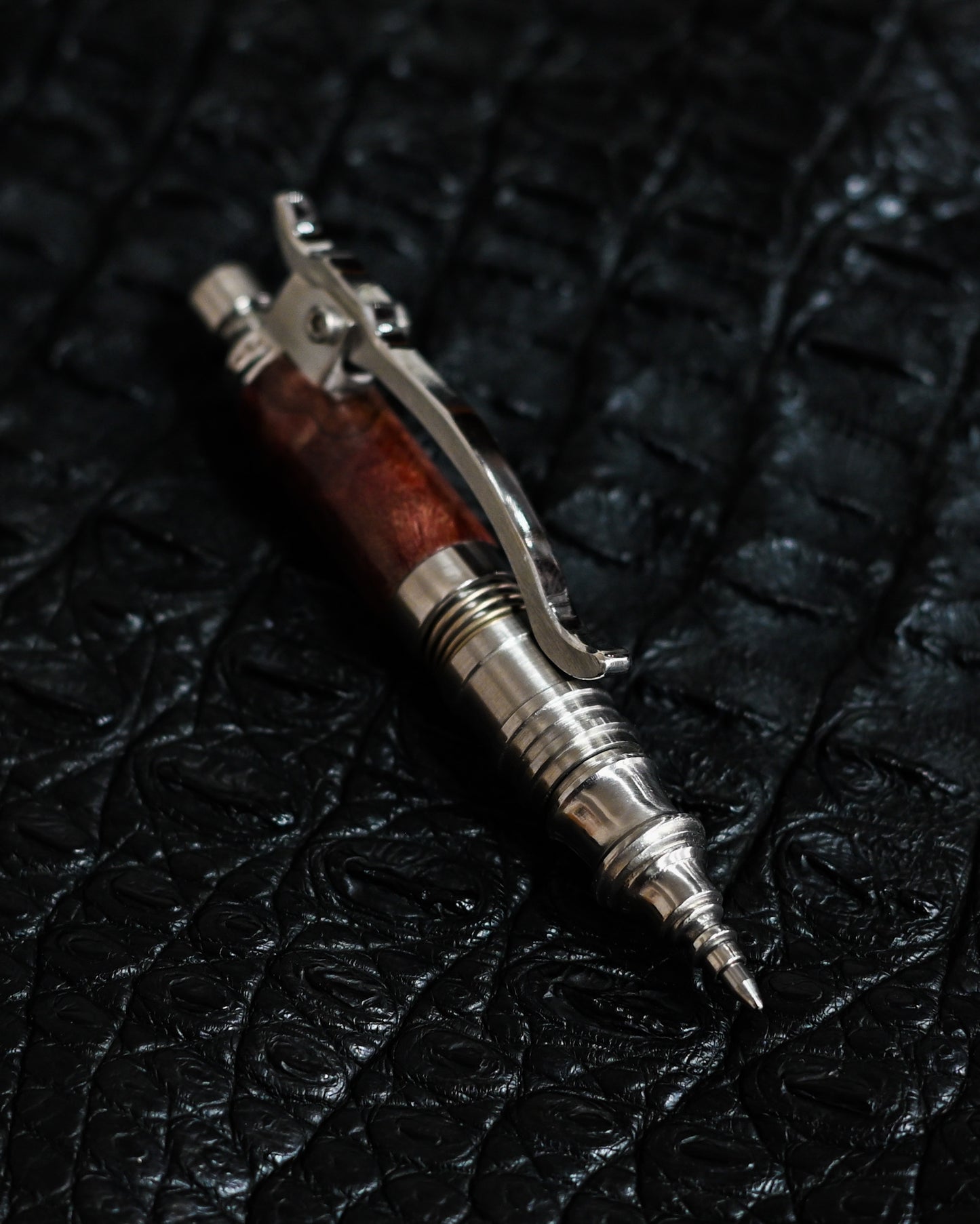 Nakayama Hidetoshi Handmade Twist Tactical Pen – Stainless Steel × Burlwood