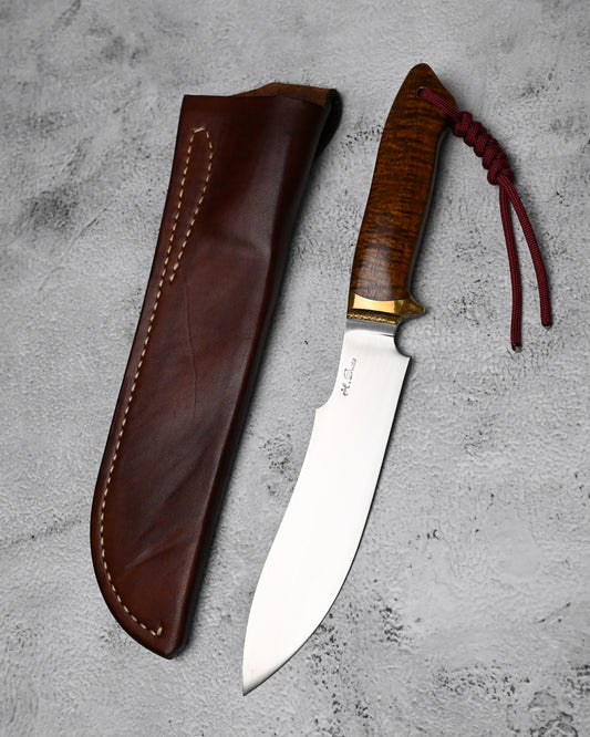 Japan Made Hiroshi Saito Handmade Gin3 Outdoor Knife|Snakewood Handle|Vegetable-Tanned Leather Sheath