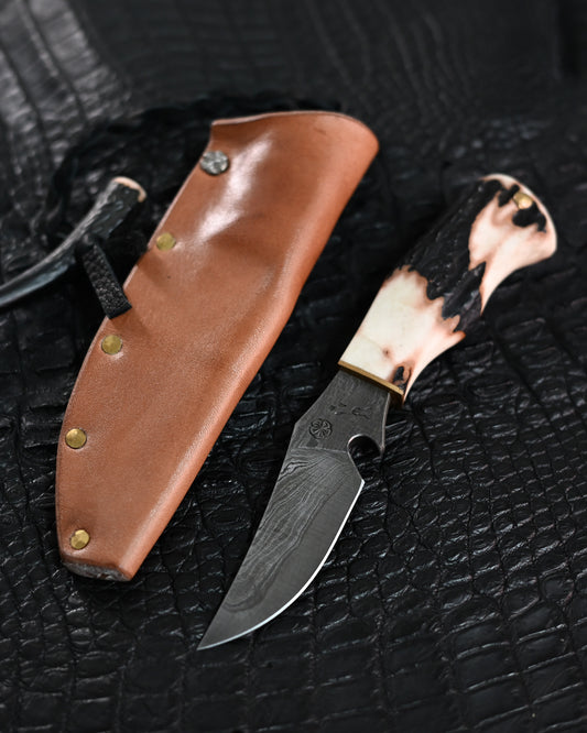 Wtopia Petty Camp Knife|Handmade in Japan – Damascus Steel × Hokkaido Antler – One-Off with Bottle Opener Function