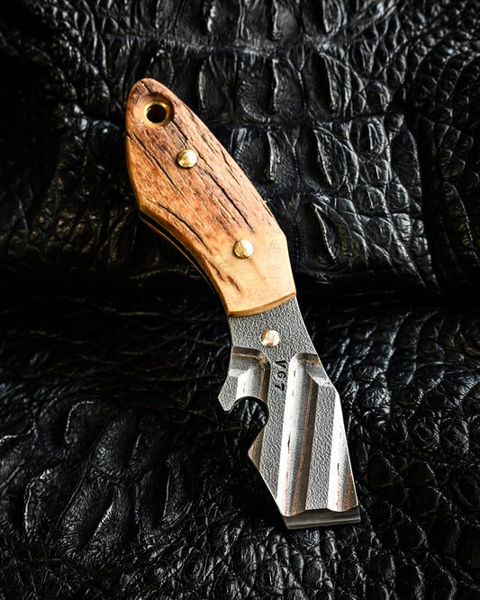 Made in Japan Wtopia One-Off VG7 Laminated Steel EDC Pry Bar / Bottle Opener with Mammoth Ivory Handle and Silver Apricot Blossom Inlay