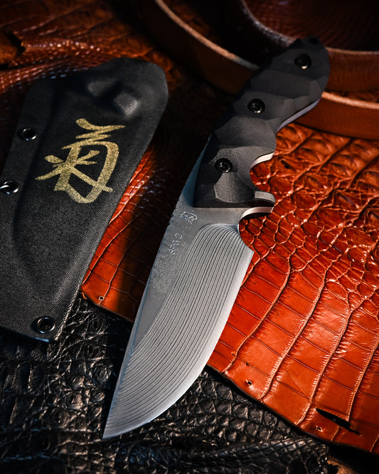 Hashinaukamui | SPG-2 Laminated Steel Outdoor Fixed Blade | G-10 Black Handle Kiku Knives by Kiku Matsuda