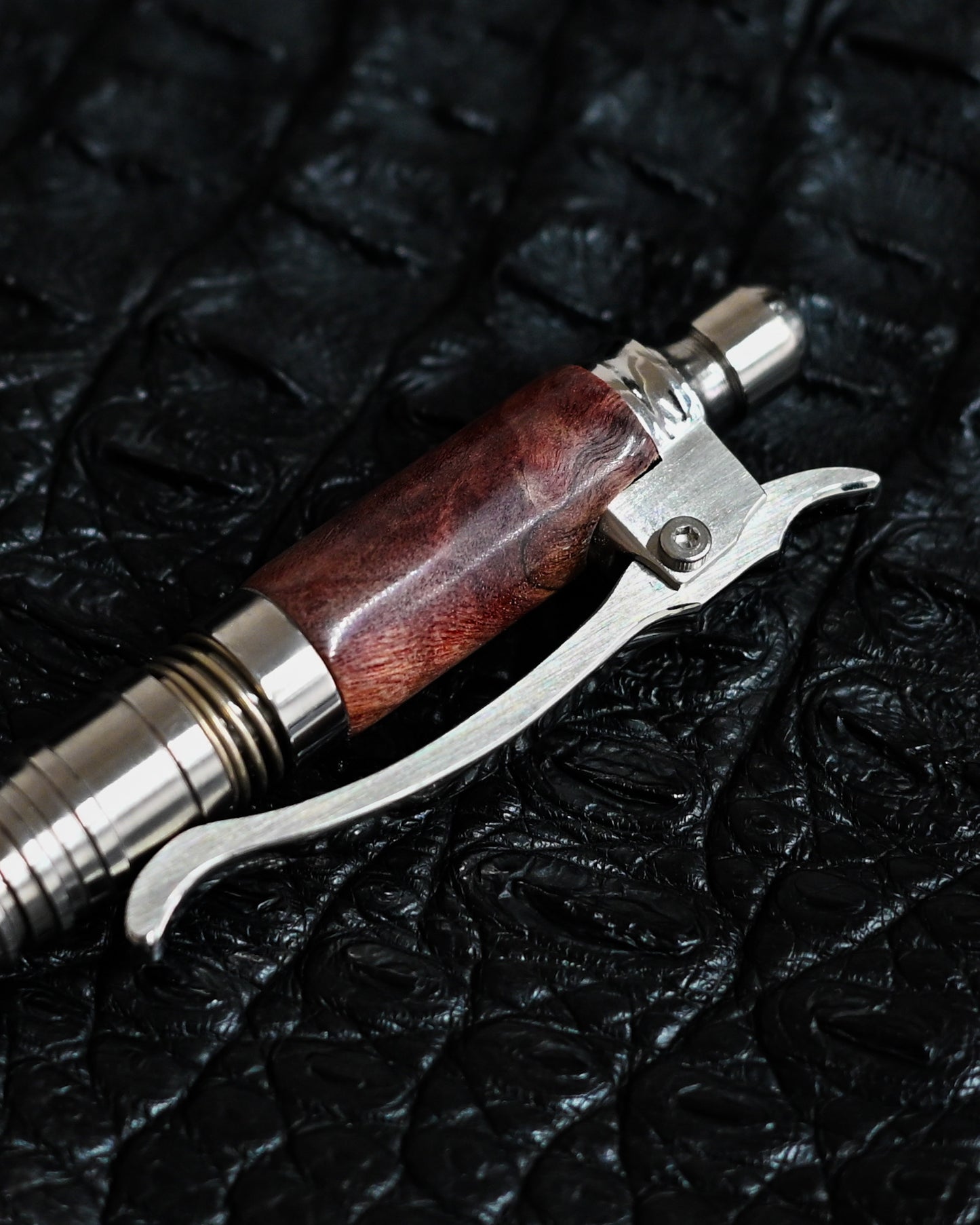 Nakayama Hidetoshi Handmade Twist Tactical Pen – Stainless Steel × Burlwood