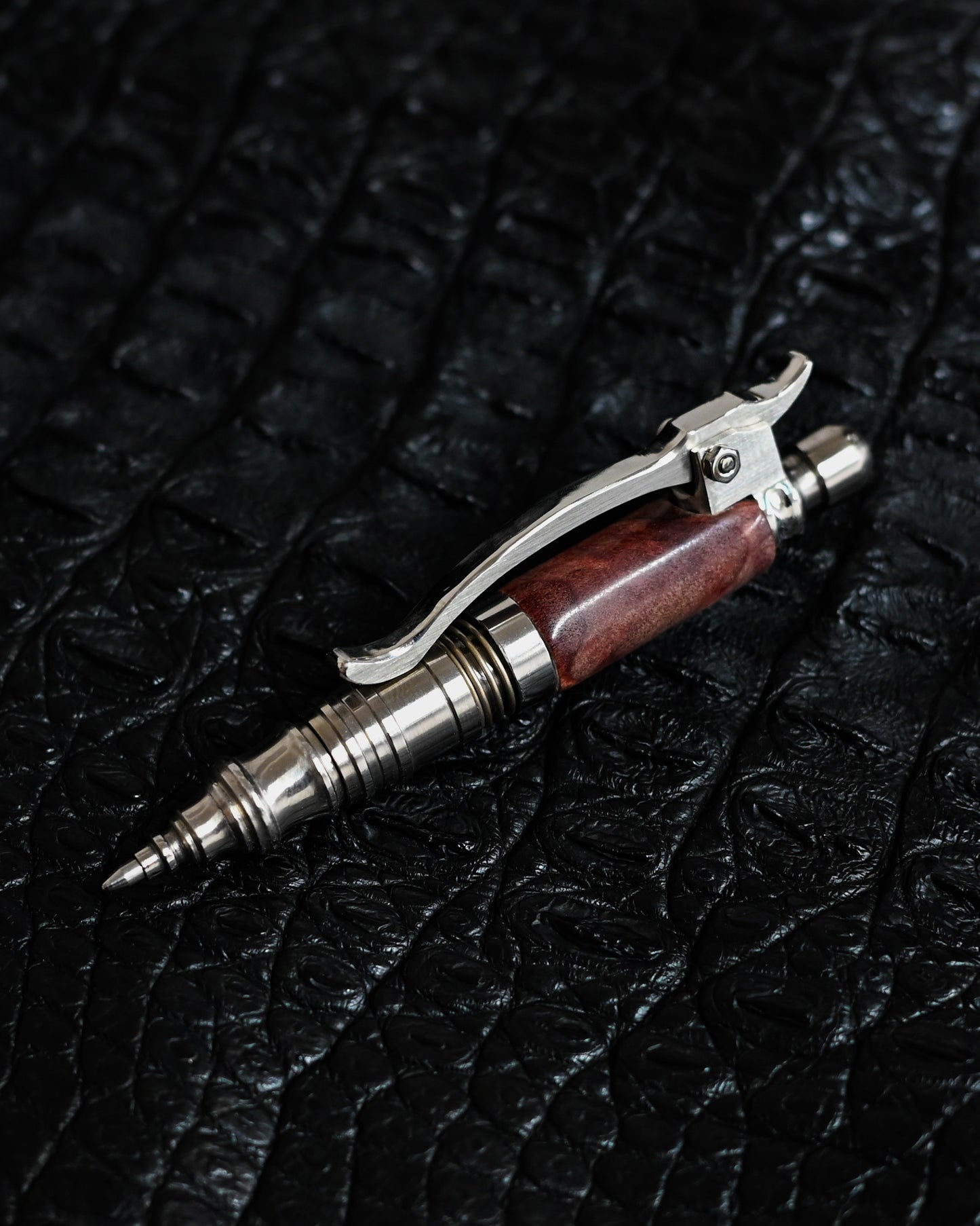 Nakayama Hidetoshi Handmade Twist Tactical Pen – Stainless Steel × Burlwood