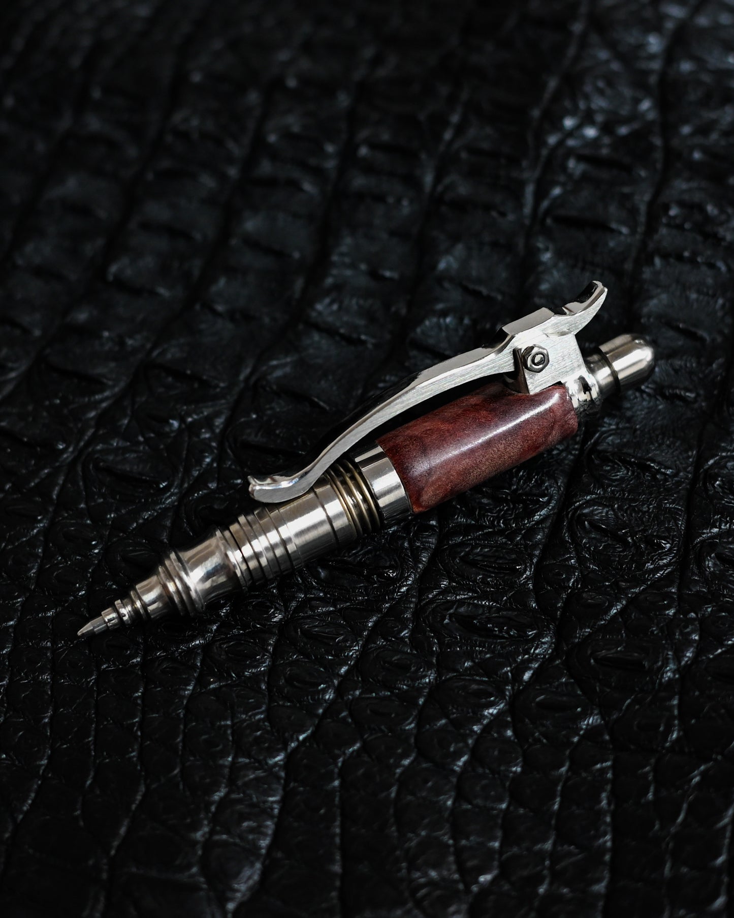 Nakayama Hidetoshi Handmade Twist Tactical Pen – Stainless Steel × Burlwood