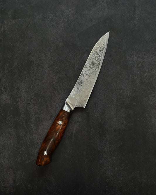 Saruku Atsumori Santoku Petty Knife 135mm Japanese Kitchen Knife SPG2 Damascus  Ironwood Handle