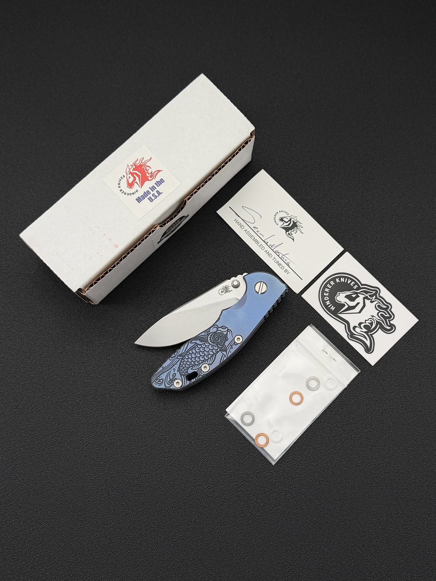 Rare Hinderer Knives × Steel Flame Collaboration Koi X18 Blue 3.5"