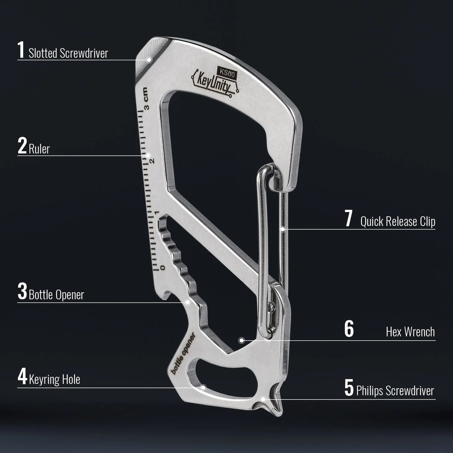 KeyUnity KS00 STAINLESS STEEL CARABINER CLIP WITH BOTTLE OPENER